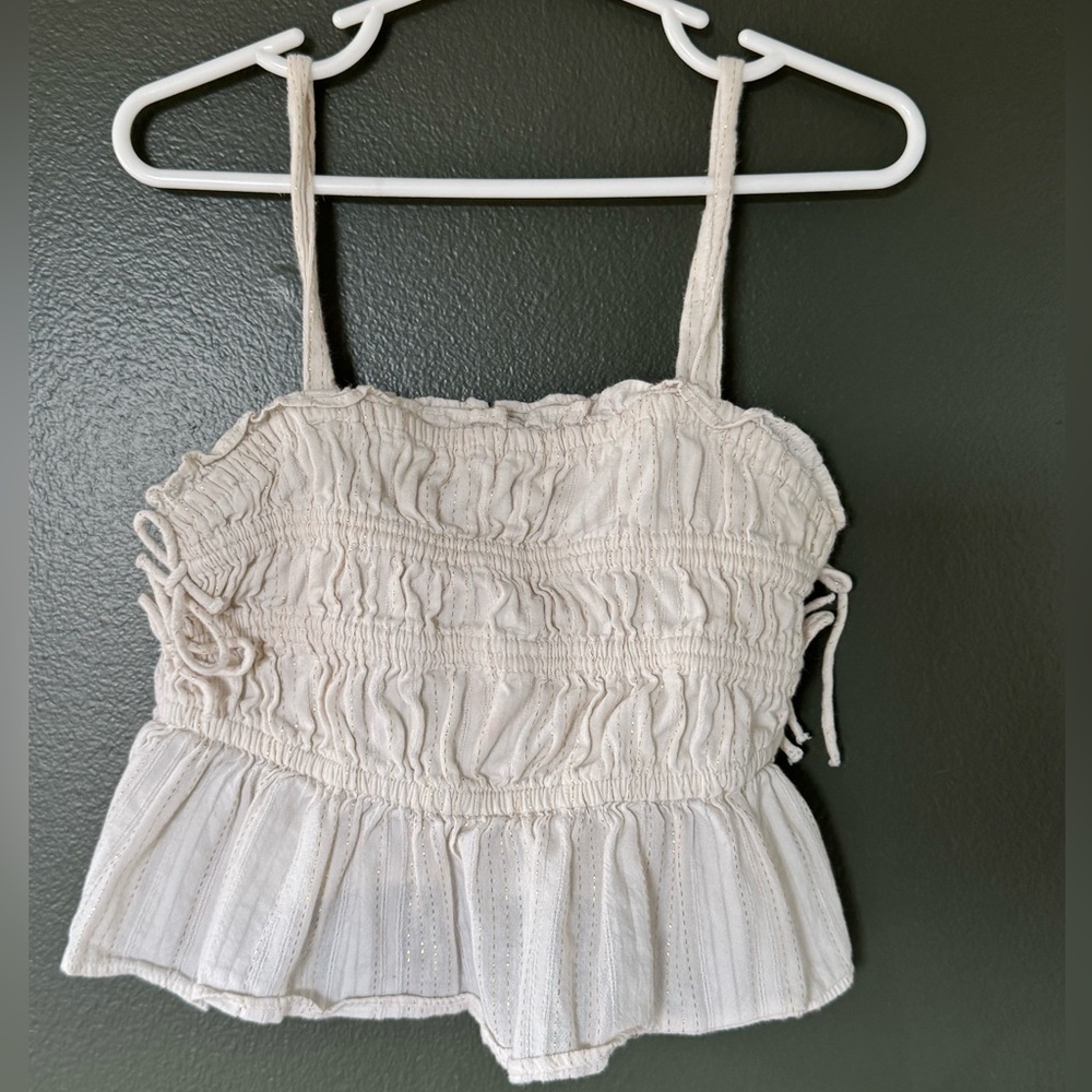 Zara Cream Smocked Cami with Ruffle Detail